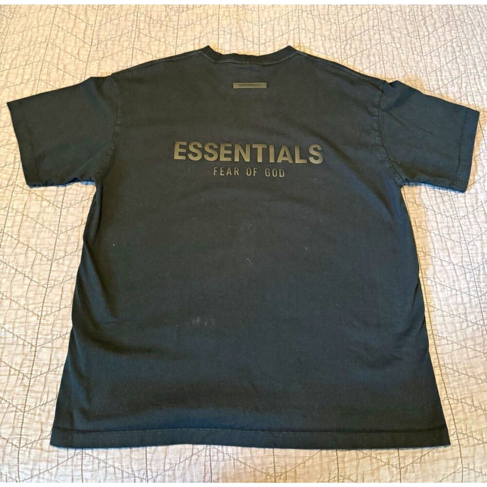 Fear of God ESSENTIALS Black Logo Back Crew Neck Tee Sz L